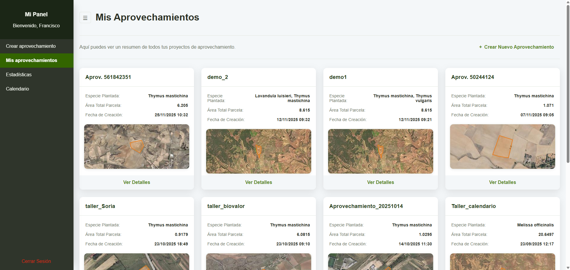 Panel para seguimiento de la actividad en los aprovechamientos de aromáticas
