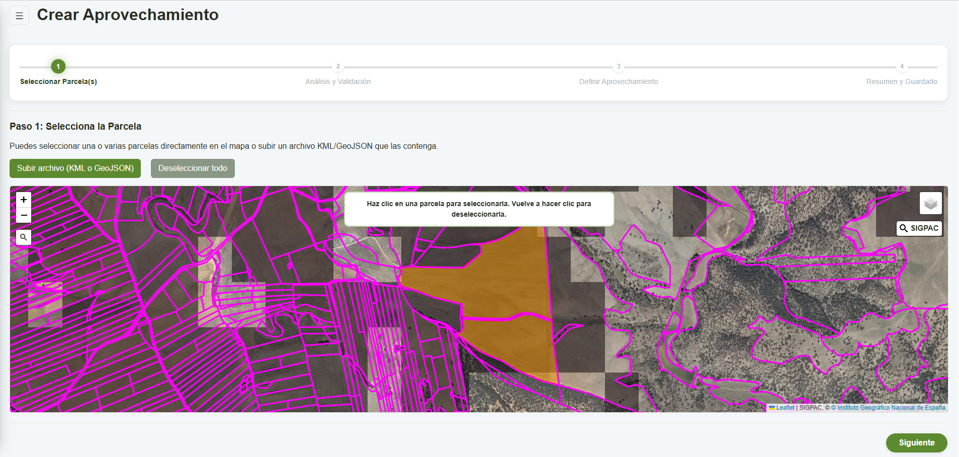 Creación del aprovechamiento por el usuario