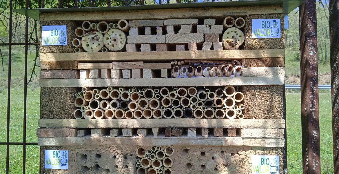 Hotel de insectos en la parcela de ensayo del CEDER